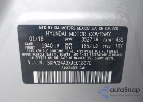 2018 Hyundai Accent Se из США, поврежденный, VIN 3KPC24A3XJE018070